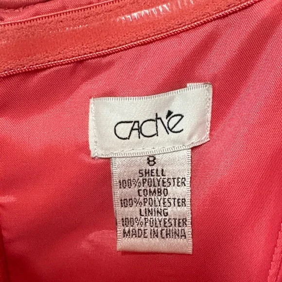 CACHE Coral Pink Floral Lace Peplum Strapless Dress EUC Size 8 - Picture 2 of 11